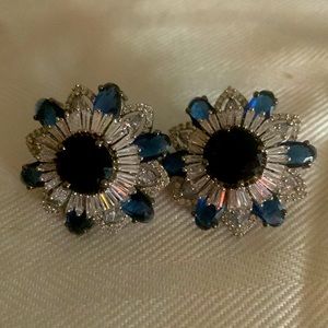 Beautiful sapphire blue and clear crystals earrings with post butterfly post.